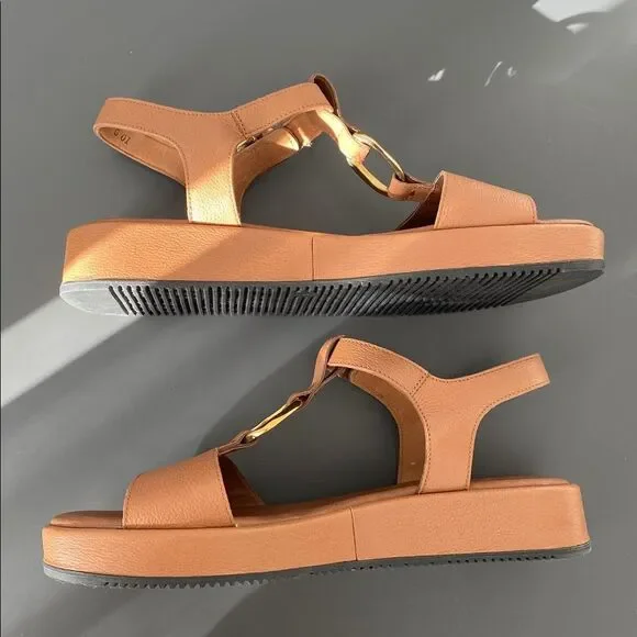 Paul Green Taos Platform Sandal Cognac Leather Gold Accents Sz 8 (US9) Vacation - Picture 3 of 14